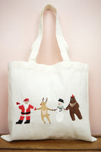 Santa and Friends on Small Natural Canvas Tote