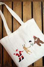 Santa and Friends on Small Natural Canvas Tote