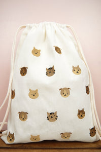 Cats and Dogs on Natural Canvas Drawstring Backpack