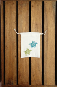 Turtles on Light Canvas Mini Drawstring Pouch