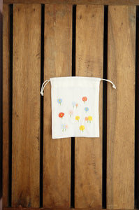 Cotton Candy Flowers on Light Canvas Mini Drawstring Pouch