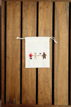 Santa and Friends on Light Canvas Mini Drawstring Pouch