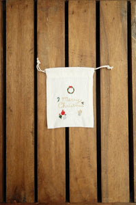 Christmas Elements on Light Canvas Mini Drawstring Pouch