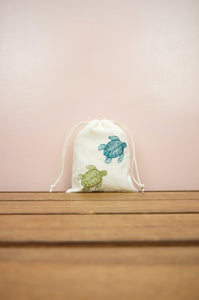 Turtles on Light Canvas Mini Drawstring Pouch