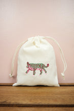 Pink and Green Tiger on Light Canvas Mini Drawstring Pouch