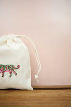 Pink and Green Tiger on Light Canvas Mini Drawstring Pouch