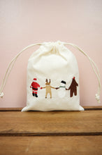 Santa and Friends on Light Canvas Mini Drawstring Pouch