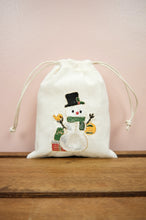 Snowman with Lantern on Light Canvas Mini Drawstring Pouch