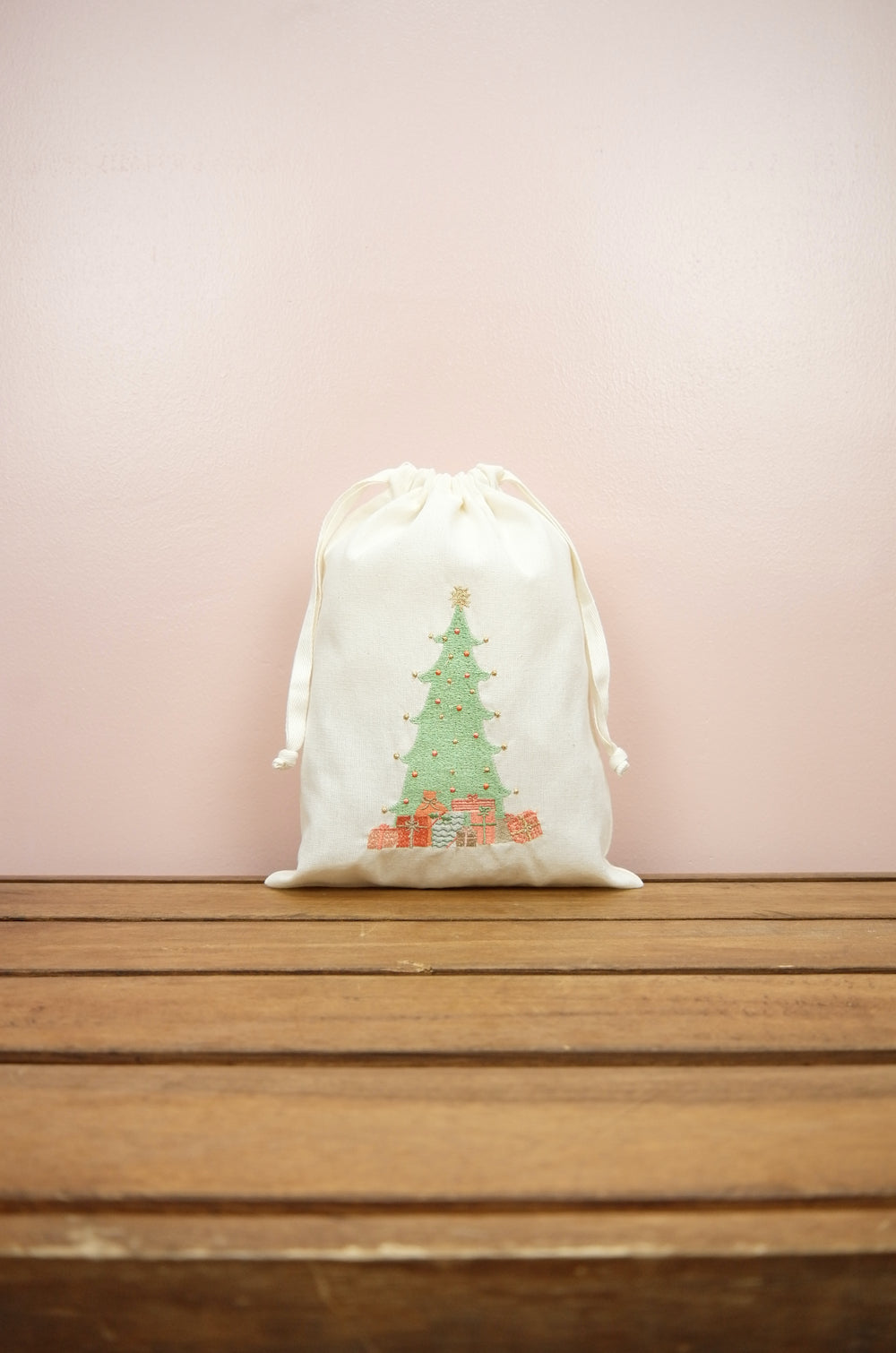 Pastel Christmas Tree on Light Canvas Medium Drawstring Pouch