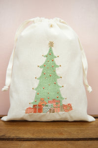 Pastel Christmas Tree on Light Canvas Medium Drawstring Pouch