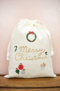 Christmas Elements on Light Canvas Medium Drawstring Pouch