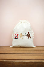 Santa and Friends on Light Canvas Mini Sac