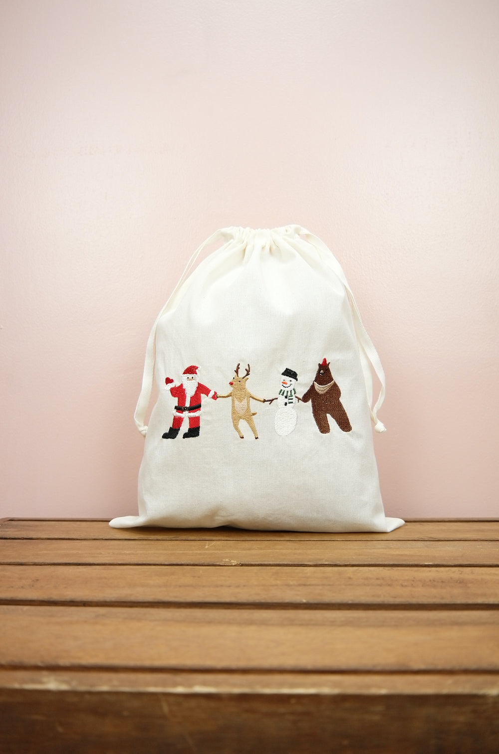 Santa and Friends on Light Canvas Mini Sac