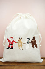 Santa and Friends on Light Canvas Mini Sac