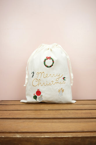 Christmas Elements on Light Canvas Mini Sac