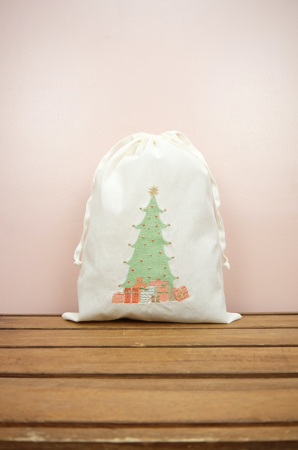 Pastel Christmas Tree on Light Canvas Mini Sac