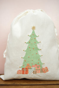 Pastel Christmas Tree on Light Canvas Mini Sac