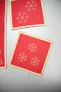 Gold Snowflakes on Red Canvas Coaster