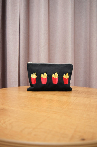 Fries Fries on Black Canvas Small Zip Up Pouch