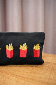 Fries Fries on Black Canvas Small Zip Up Pouch