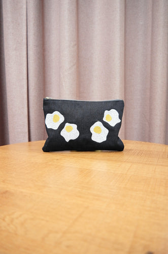 Fried Eggs on Dark Denim Small Zip Up Pouch