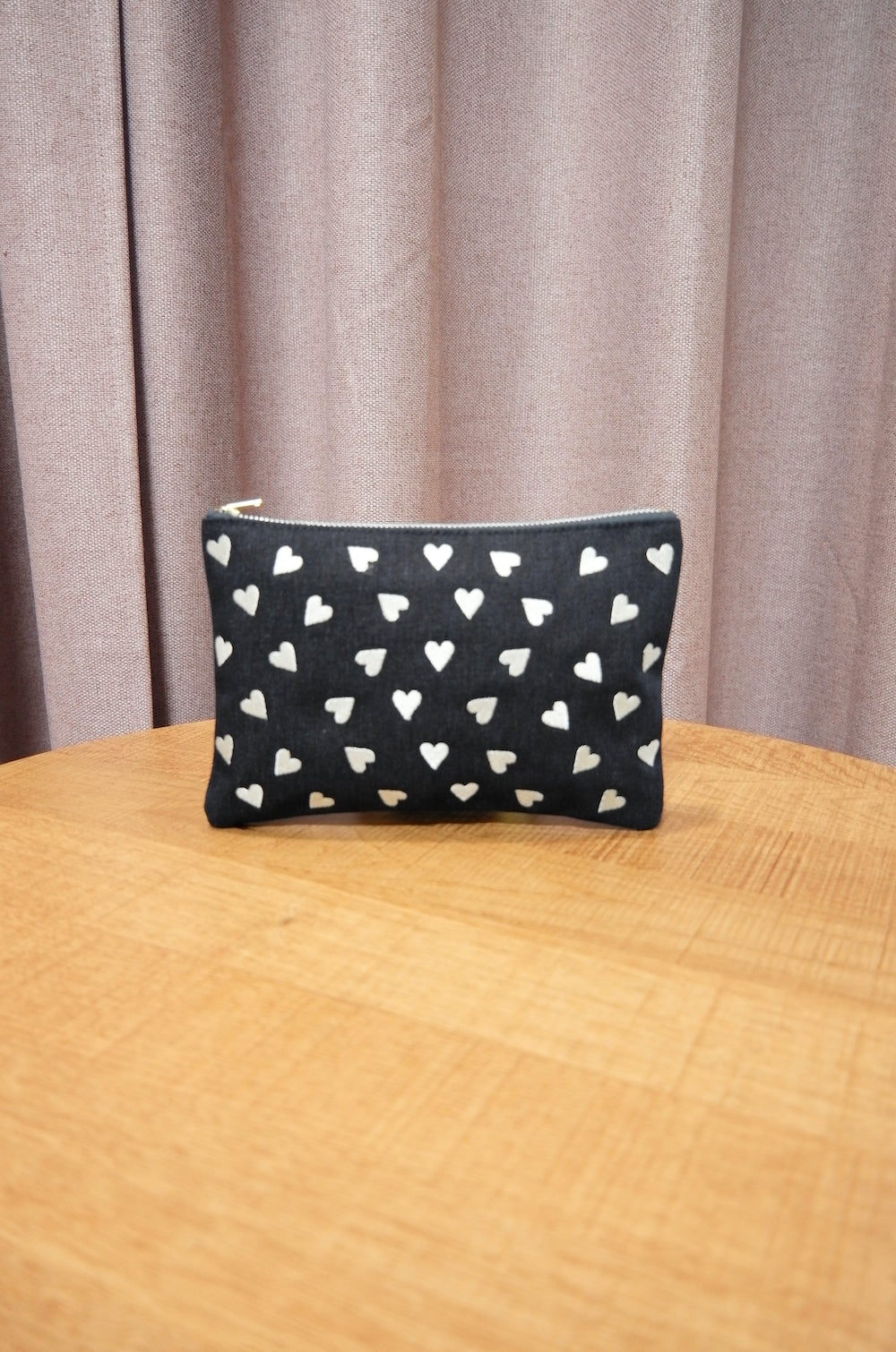 Hearts on Small Denim Zip Up Pouch