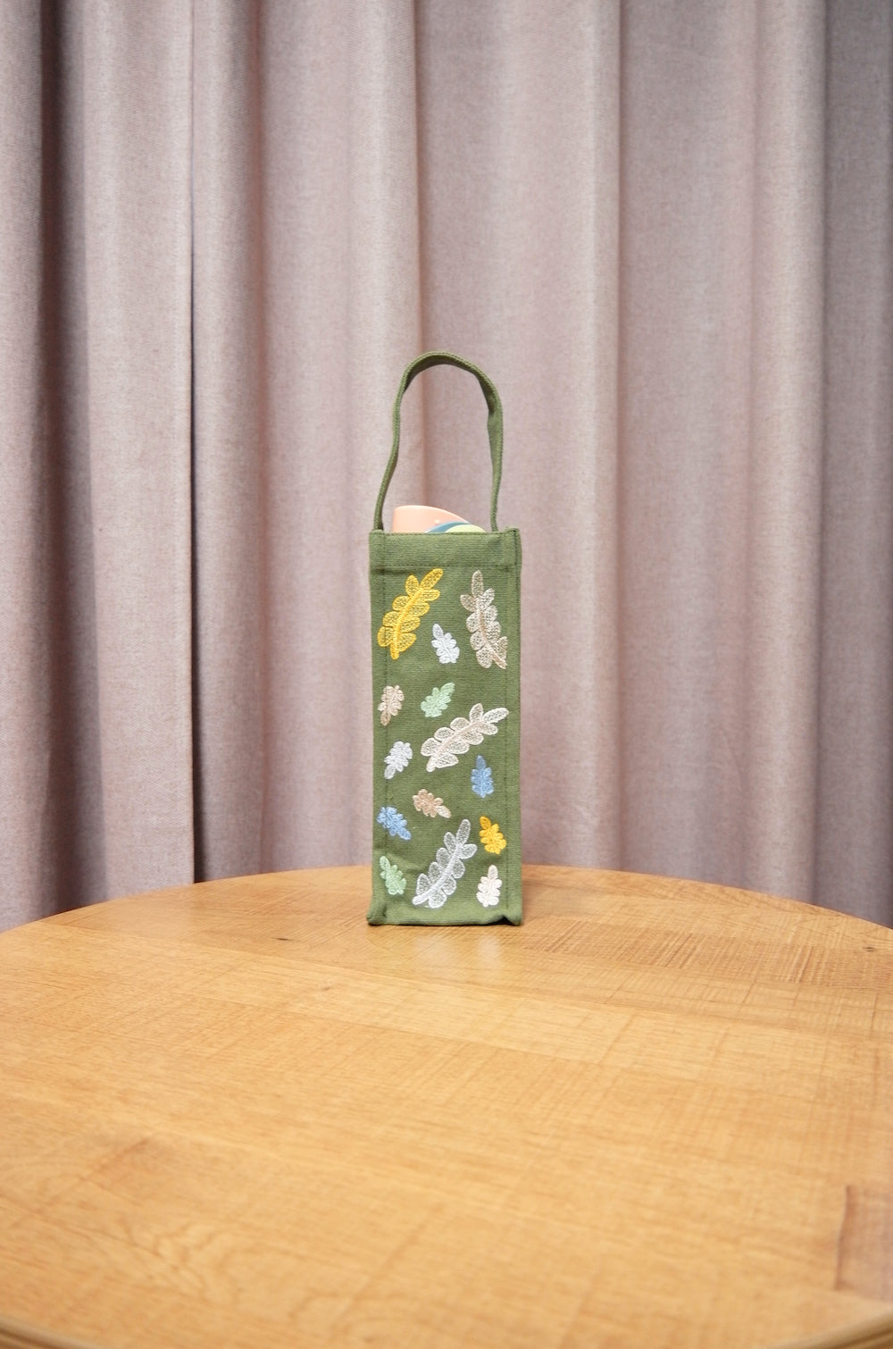 Colorful Leaves on Moss Canvas Water Bottle Bag