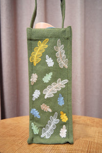 Colorful Leaves on Moss Canvas Water Bottle Bag