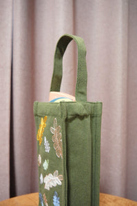 Colorful Leaves on Moss Canvas Water Bottle Bag