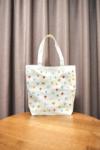 Cotton Candy Flowers on Natural Canvas Shoulder Tote