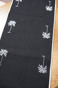 L.A. in Metallic Silver on Dark Denim Table Runner 6-8 Seater