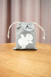 Rose on Gray Canvas Mini Drawstring Pouch