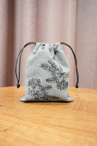 Mia on Gray Canvas Mini Drawstring Pouch