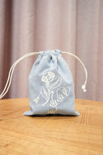 Gemma on Blue Chambray Mini Drawstring Pouch