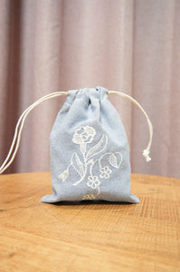 Gemma on Blue Chambray Mini Drawstring Pouch