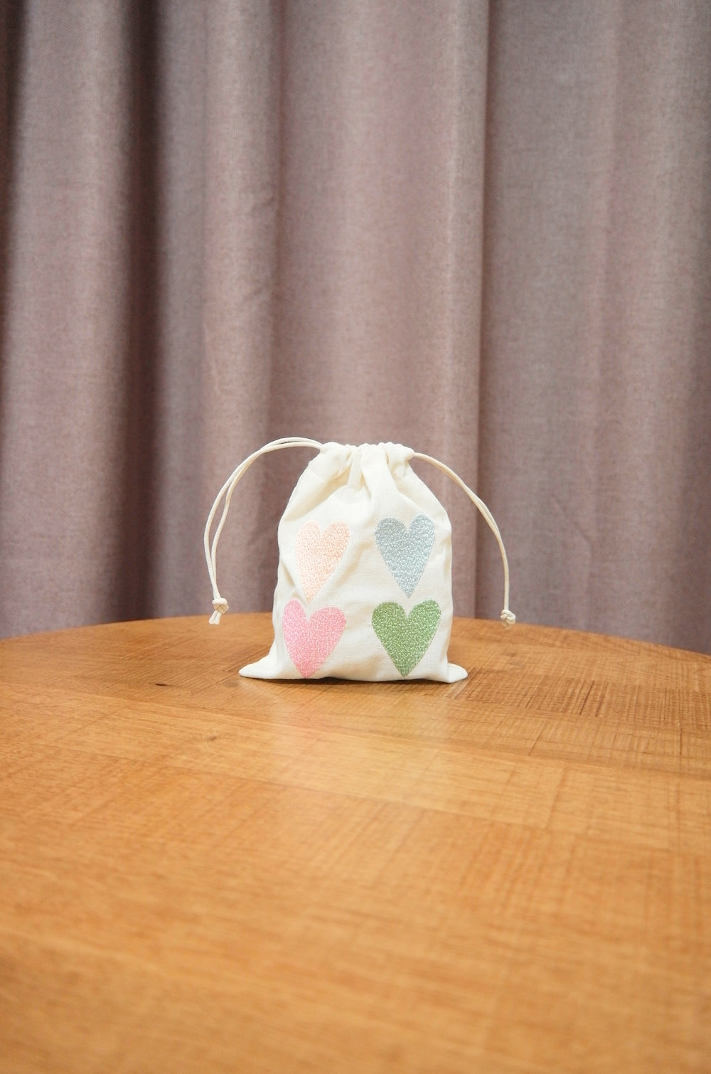 Pastel Hearts on Light Canvas Mini Drawstring Pouch