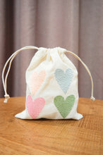 Pastel Hearts on Light Canvas Mini Drawstring Pouch