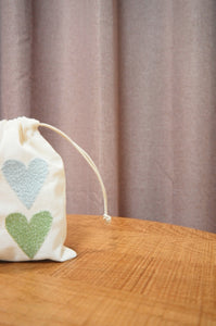 Pastel Hearts on Light Canvas Mini Drawstring Pouch