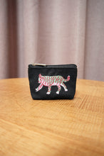 Green and Pink Tiger on Black Canvas Coin Purse