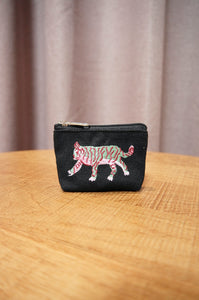 Green and Pink Tiger on Black Canvas Coin Purse