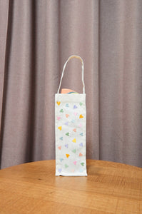 Pastel Hearts on Natural Canvas Water Bottle Bag