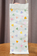 Pastel Hearts on Natural Canvas Water Bottle Bag