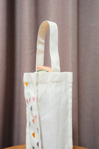 Pastel Hearts on Natural Canvas Water Bottle Bag