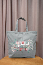 Floral Jeepney on Gray Canvas Shopping Tote