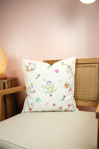 Flowers on Light Canvas Cushion Cover