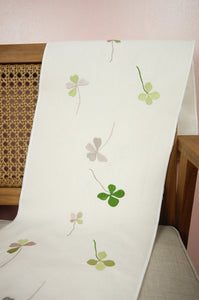 Clover Leaves on Natural Canvas Table Runner 6-8 Seater