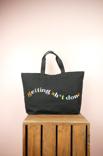 Getting Sh*t Done Black Canvas Carryall Handbag