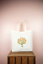 Spring Bouquet on Natural Canvas Shopping Tote