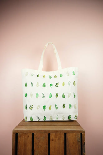 Leaves on Natural Canvas Shopping Tote