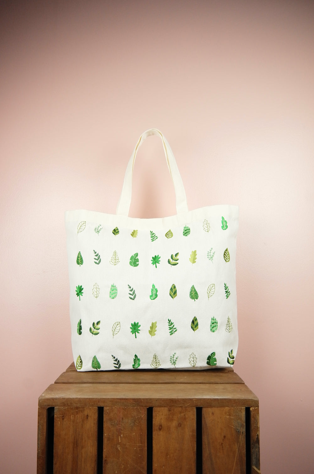 Leaves on Natural Canvas Shopping Tote